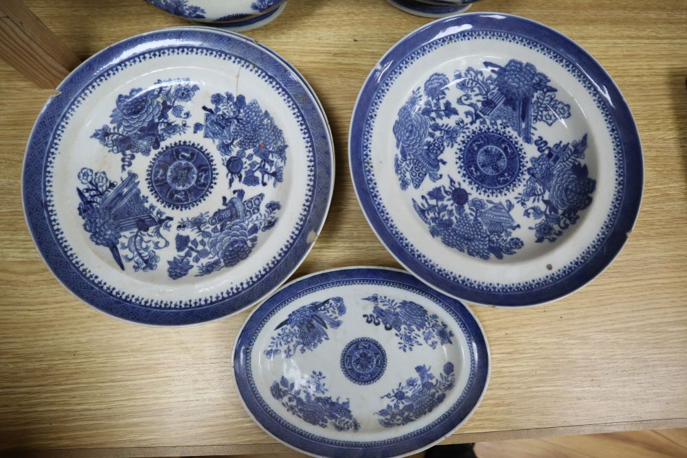 A 19th century Chinese export blue and white medallion pattern thirteen piece part dinner service